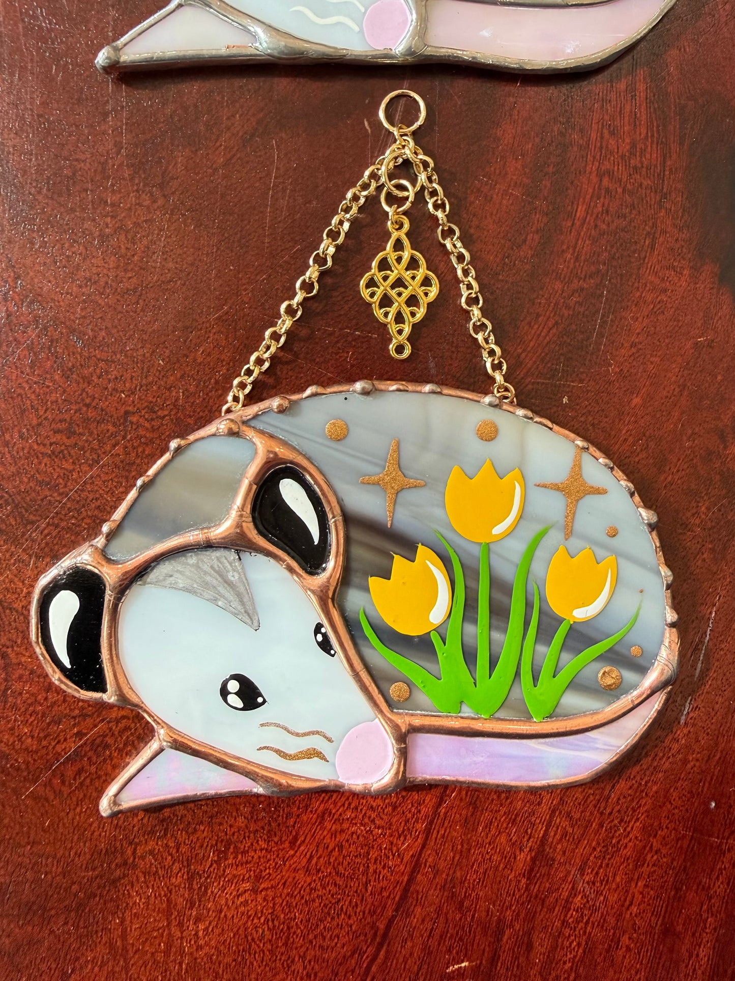 Sleepy Tulip Opossum Stained Glass Mini