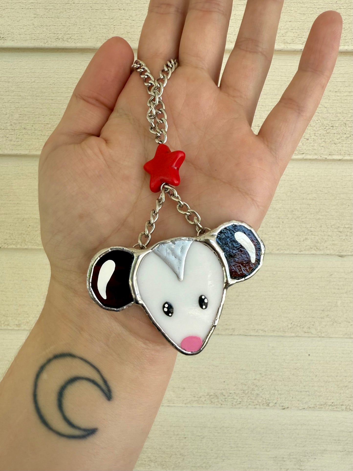 Star Opossum Stained Glass Car Charm