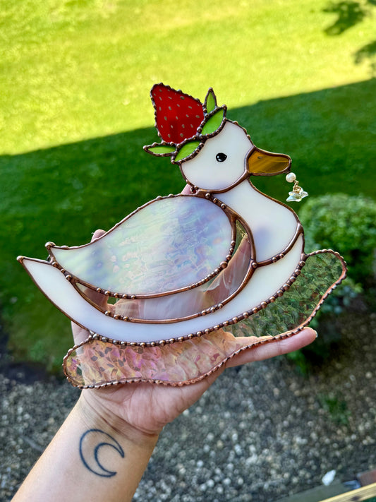 Iridescent Strawberry Duck Stained Glass Suncatcher