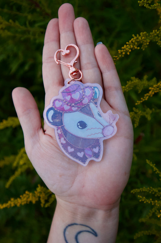 Pink Pony Opossum Holographic Acrylic Bag Charm