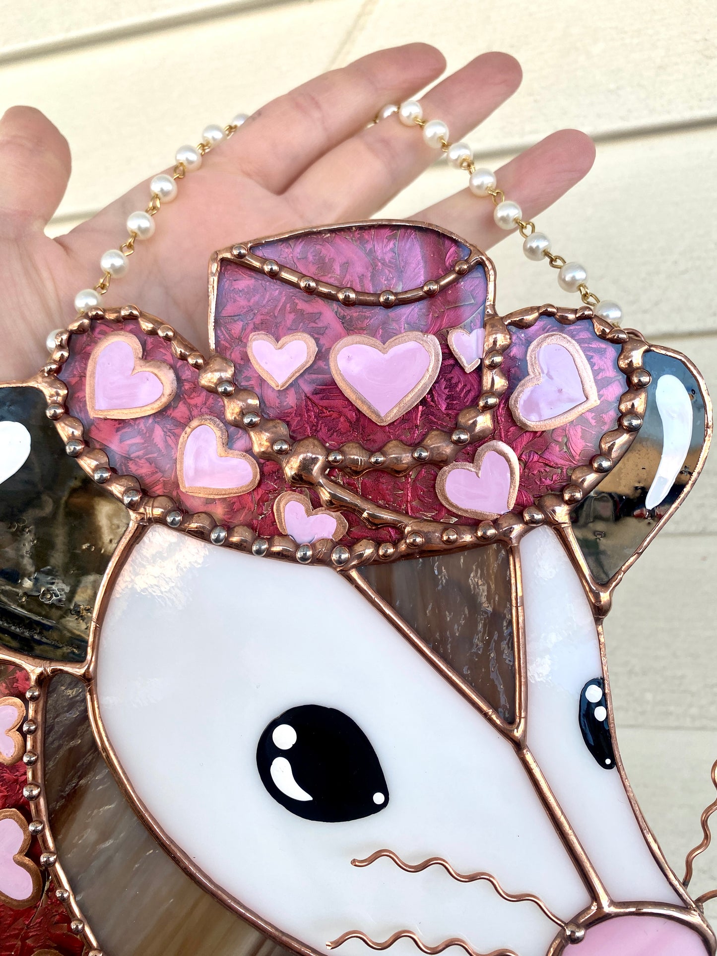 Pink Pony Opossum Stained Glass Suncatcher