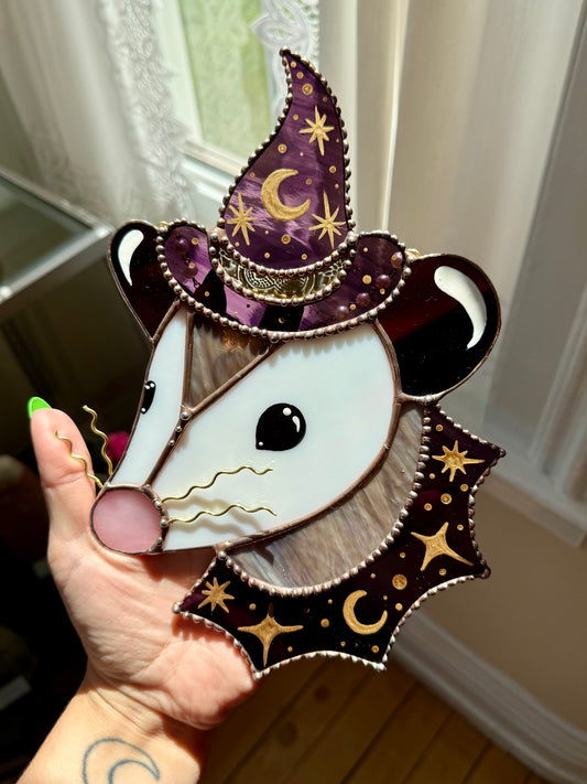 Deep Purple Witch Opossum Stained Glass Suncatcher