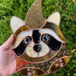 Golden Wizard Raccoon Stained Glass Suncatcher