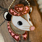 Pink Heart Cowgirl Opossum Stained Glass Suncatcher