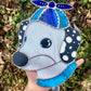 Blue Helicopter Hat Dog Stained Glass Suncatcher