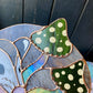 Enchanted Green Mushroom Opossum Stained Glass Suncatcher