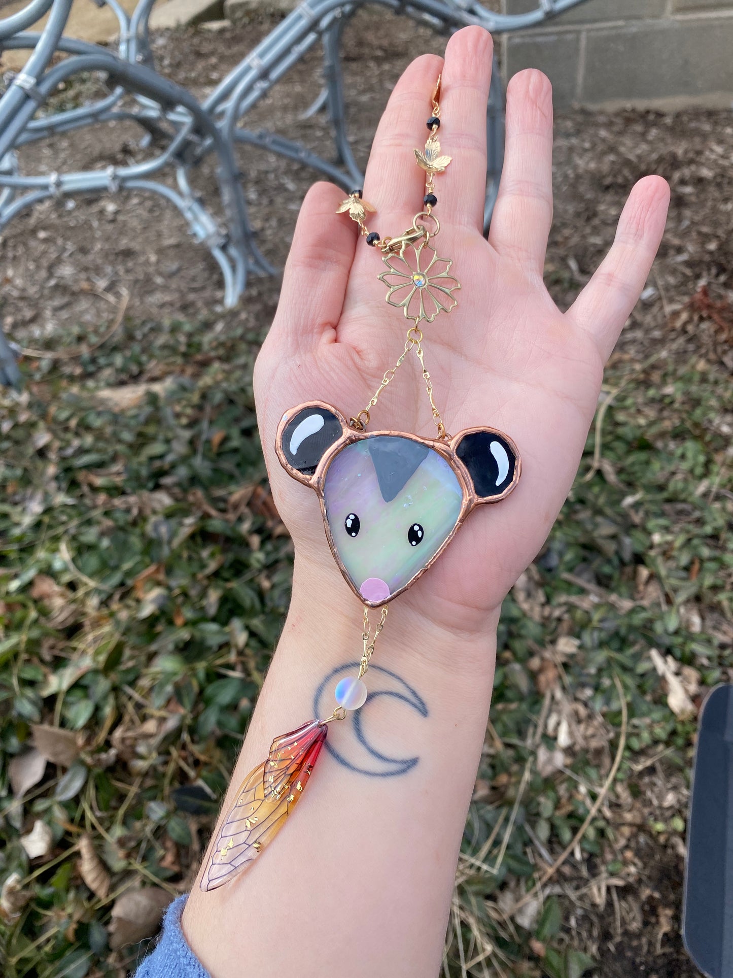 Enchanted Fairy Opossum Stained Glass Charm