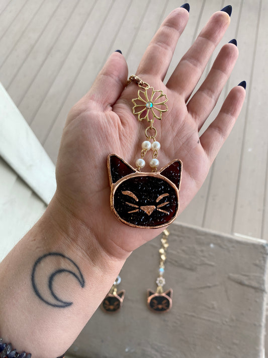 Brown Cat Stained Glass Charm