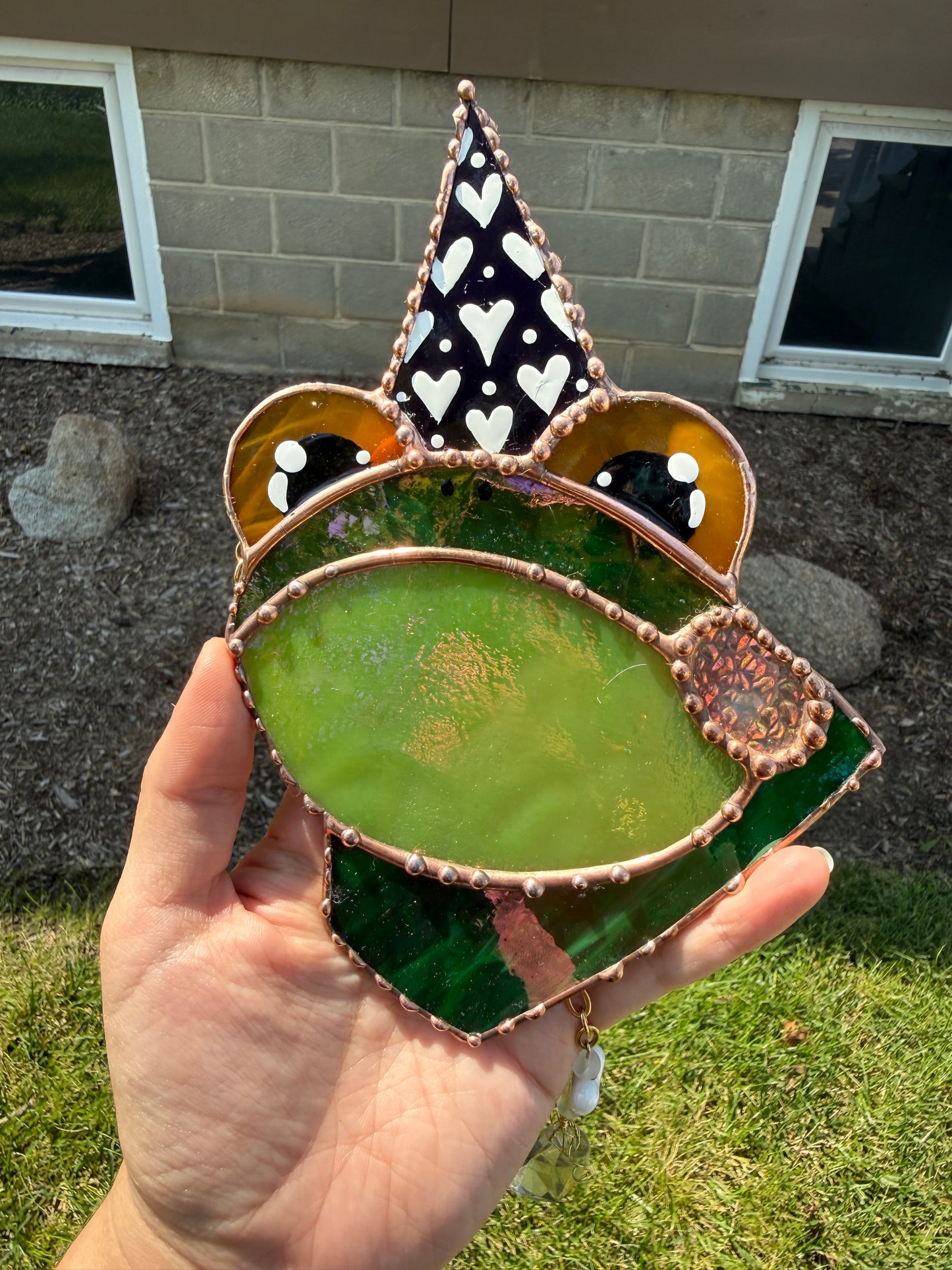 Lovely Wizard Frog Stained Glass Suncatcher