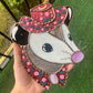Pink Flower Cowboy Opossum Stained Glass Suncatcher
