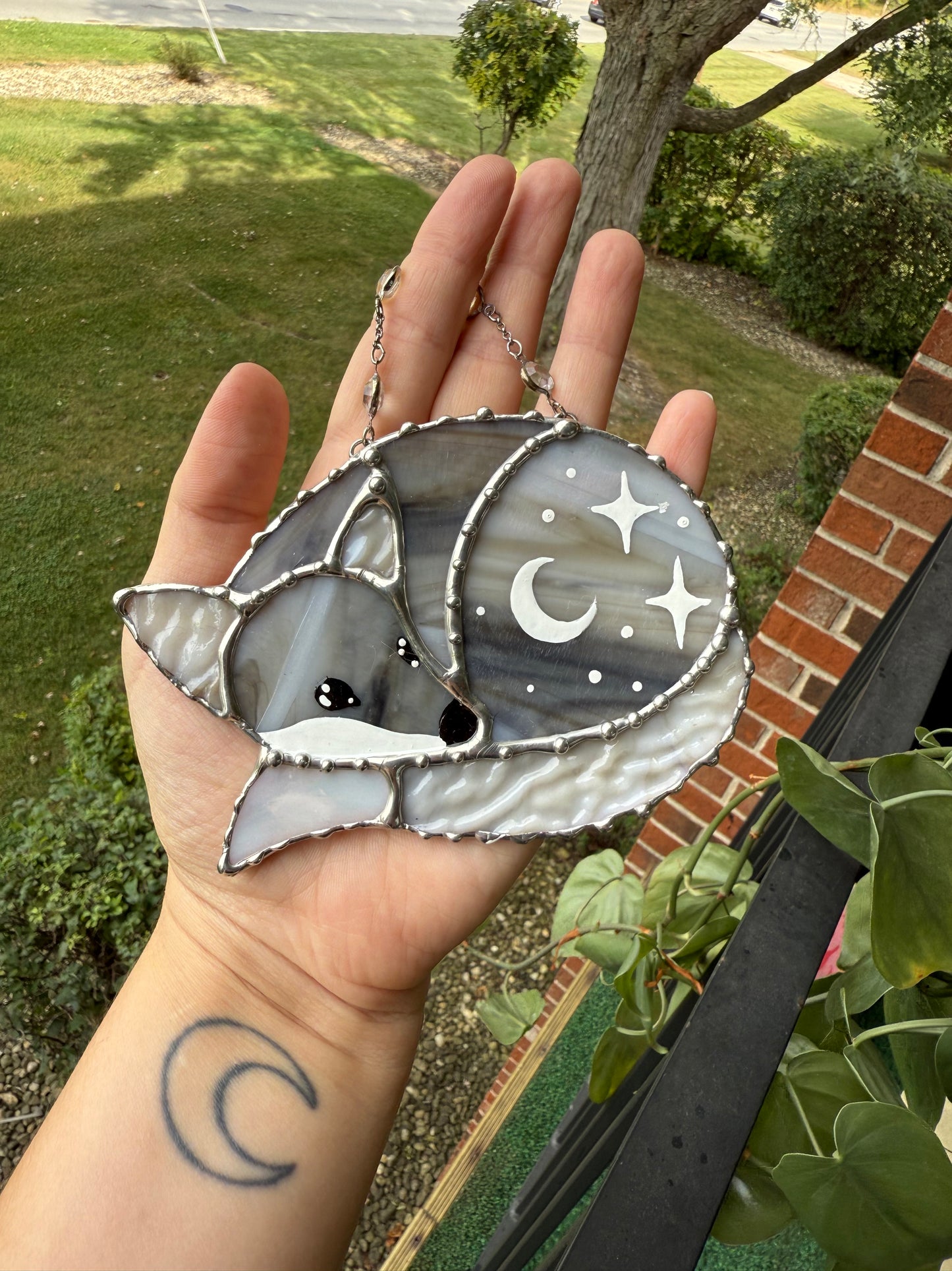 Ice Fox Mini Stained Glass Suncatcher