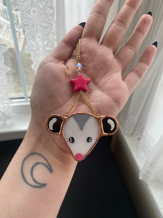 Hot Pink Star Opossum Stained Glass Charm