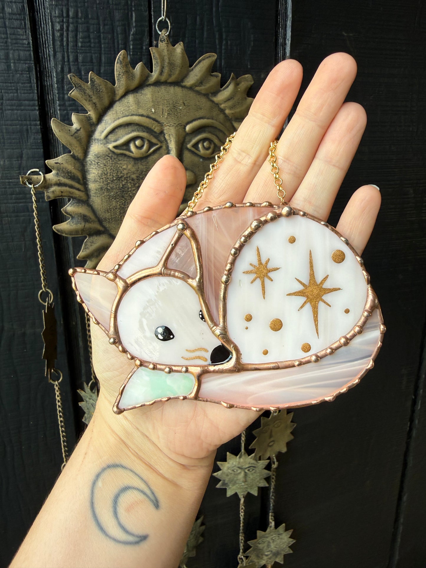 Mini Pink Fox Stained Glass Suncatcher