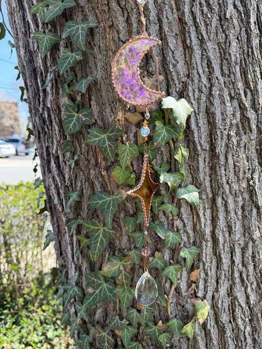 Iridescent and Gold Sun and Moon Suncatcher