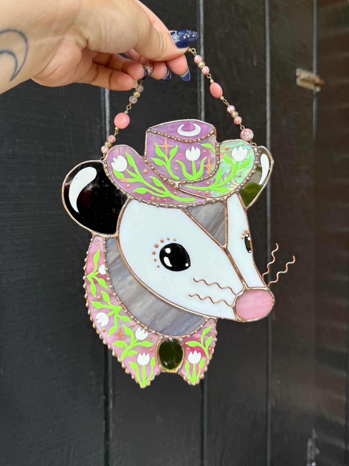 Green Tulip Stained Glass Opossum