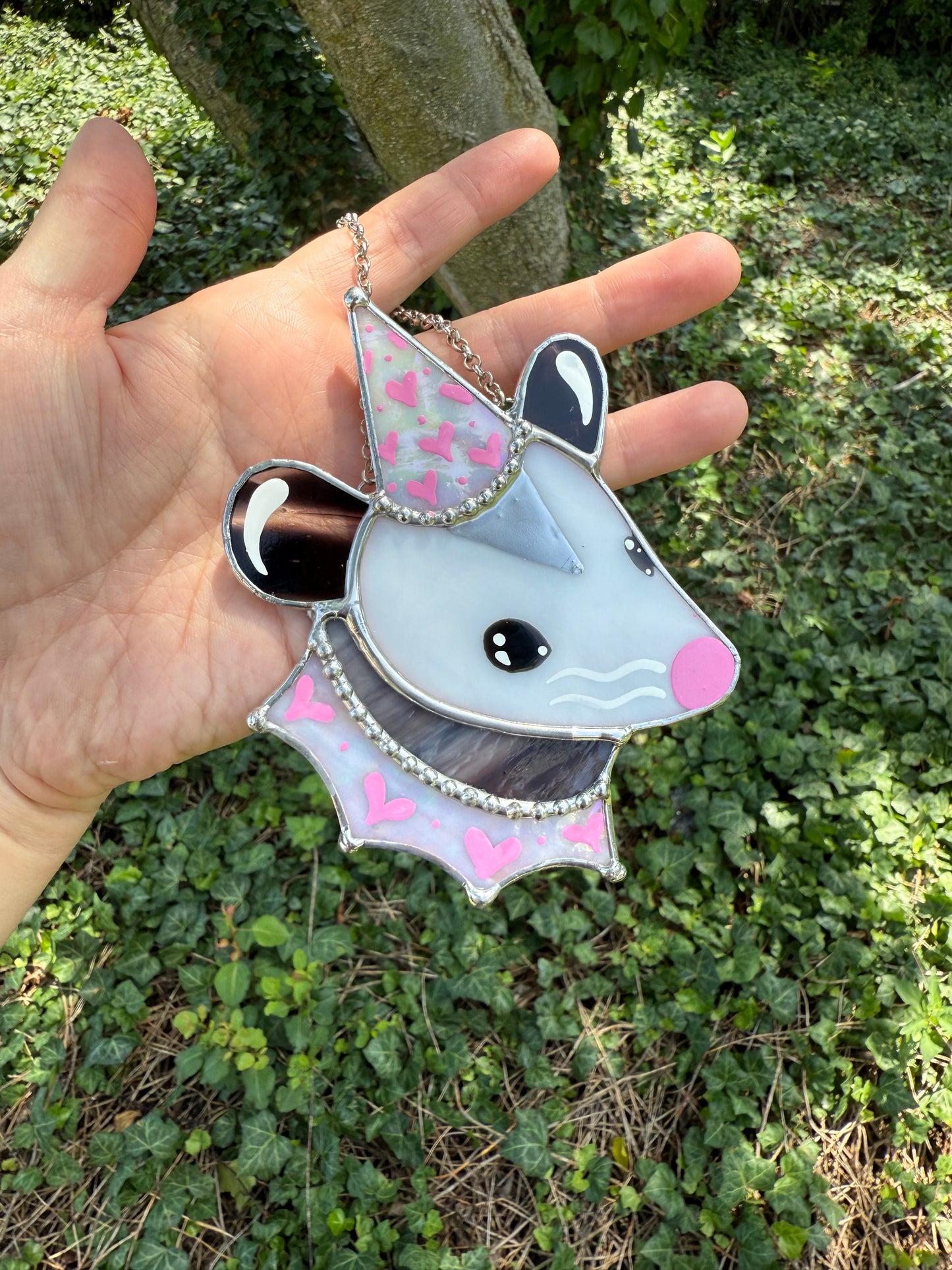 Irridescent Wizard Opossum Stained Glass Ornament