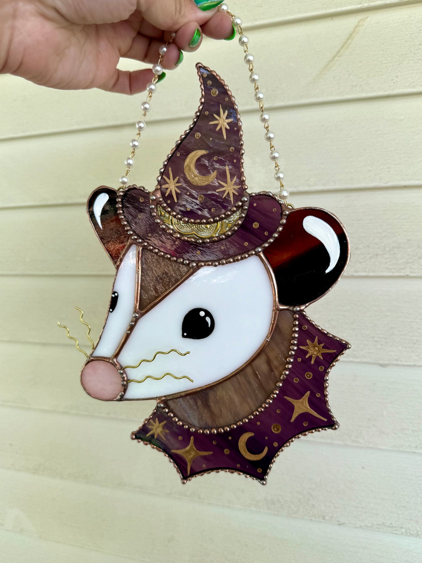 Deep Purple Witch Opossum Stained Glass Suncatcher