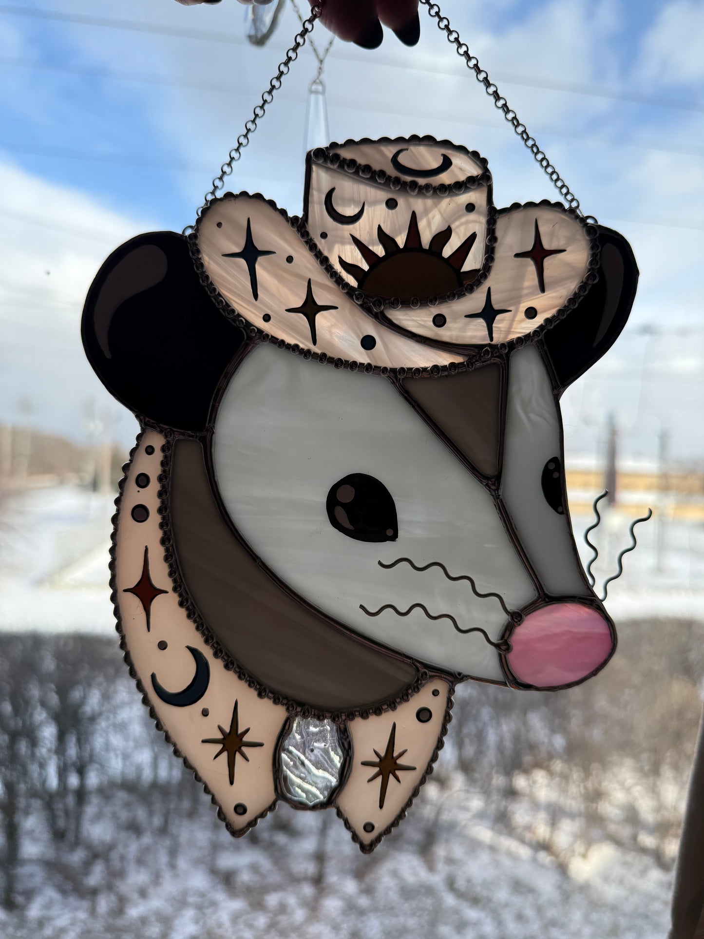 Pastel Celestial Cowboy Opossum Stained Glass