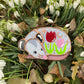 Sleepy Red and Pink Tulip Opossum Mini Stained Glass Suncatcher