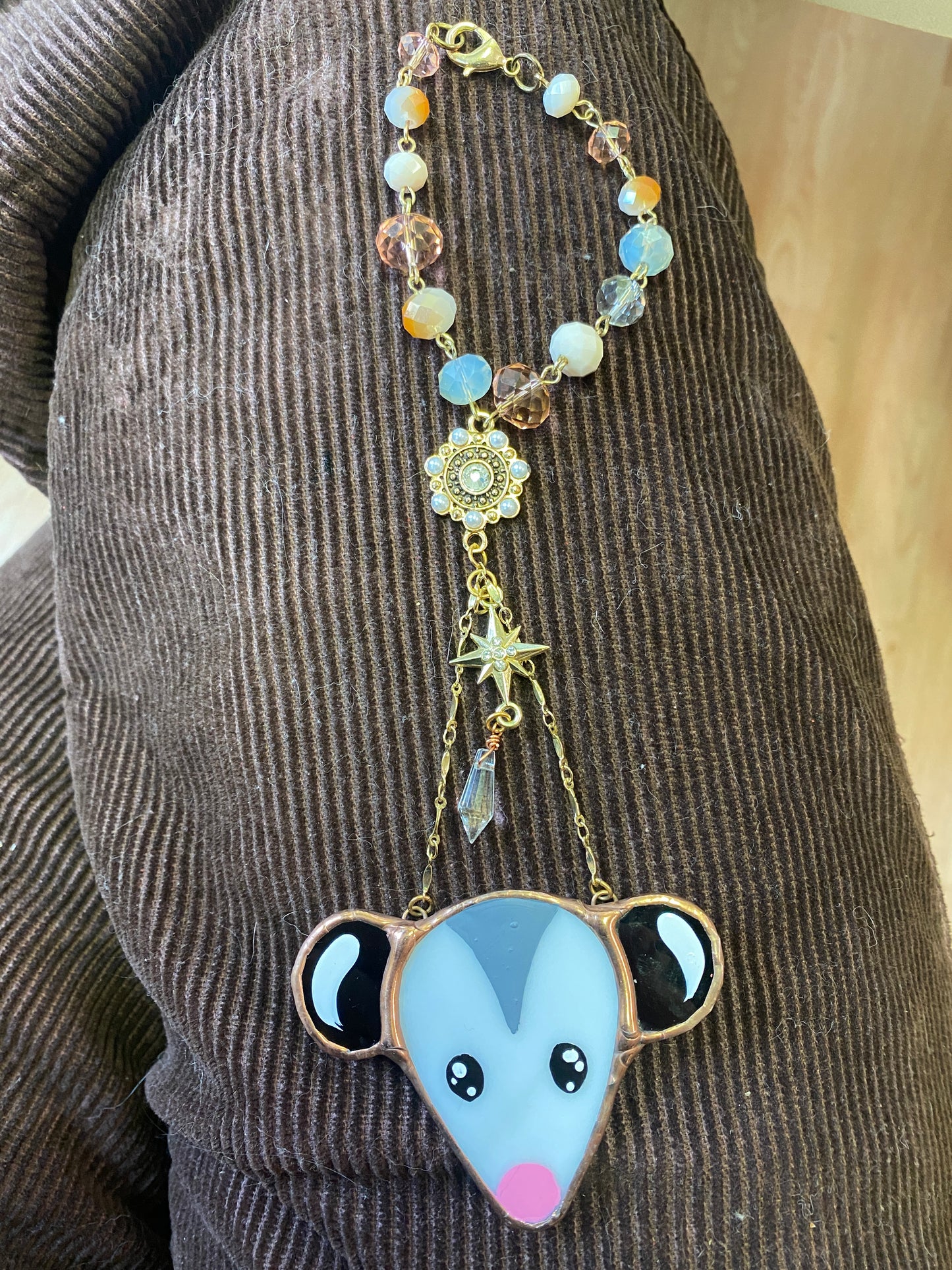 Ornate Opossum Stained Glass Car Charm