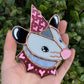 Pink Glitter Heart Opossum Stained Glass Ornament