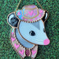 Iridescent Pink Heart Cowboy Opossum Mini Stained Glass Suncatcher
