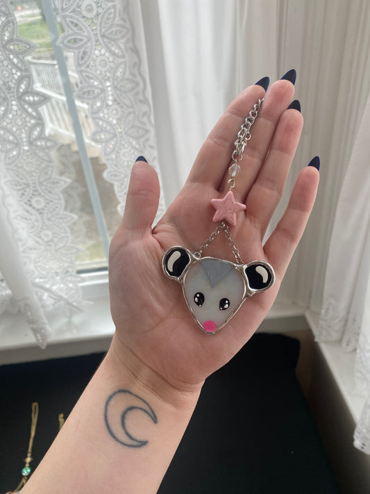 Light Pink Star Opossum Stained Glass Charm