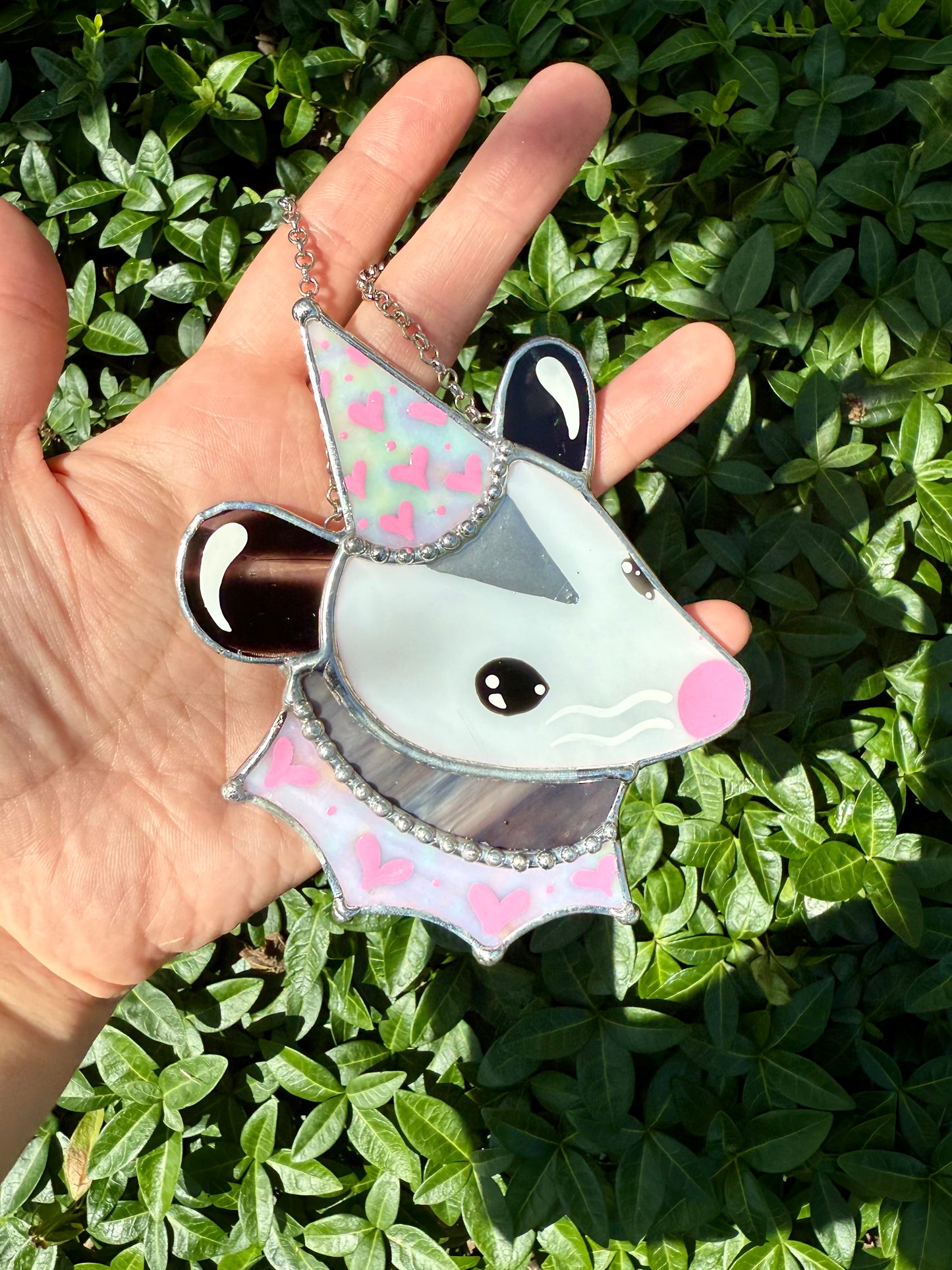Irridescent Wizard Opossum Stained Glass Ornament