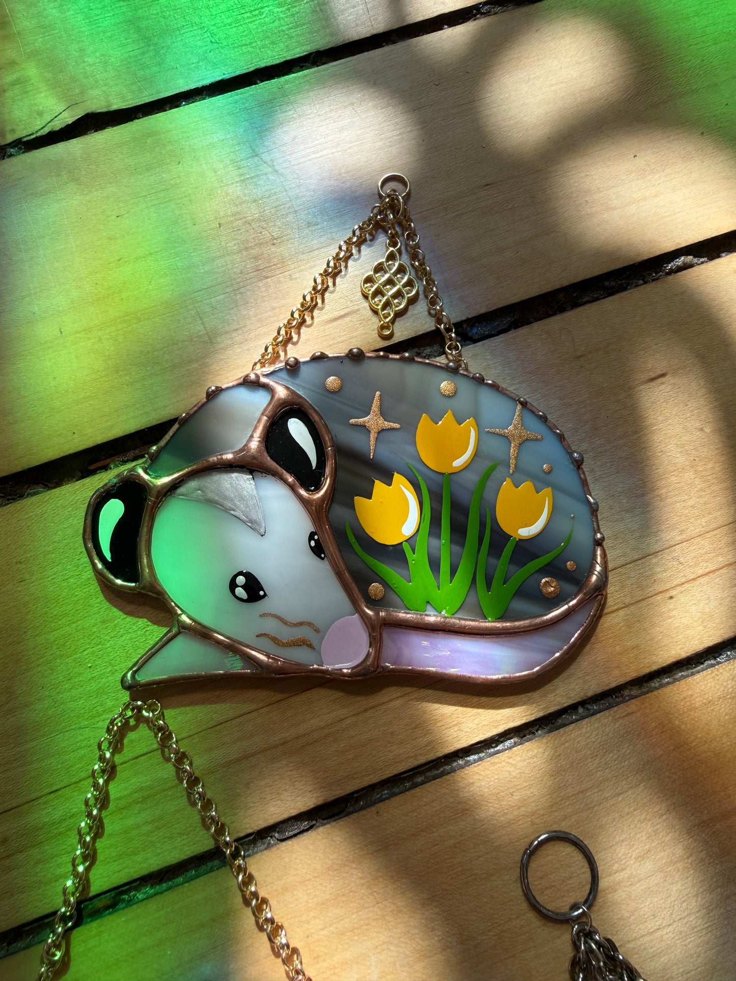 Sleepy Tulip Opossum Stained Glass Mini