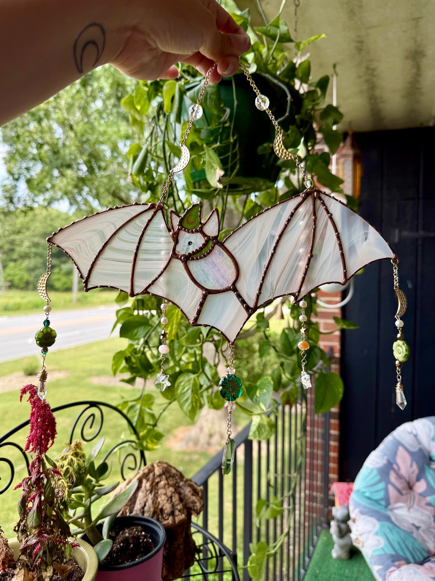 Garden Wizard Bat Stained Glass Suncatcher