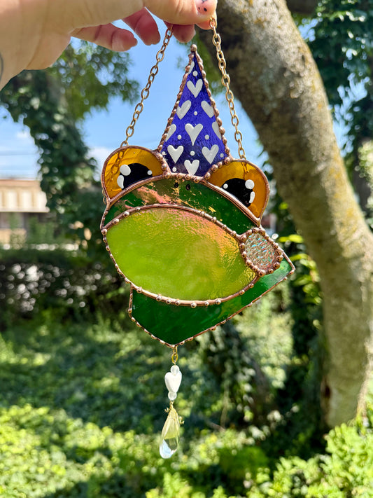 Lovely Wizard Frog Stained Glass Suncatcher