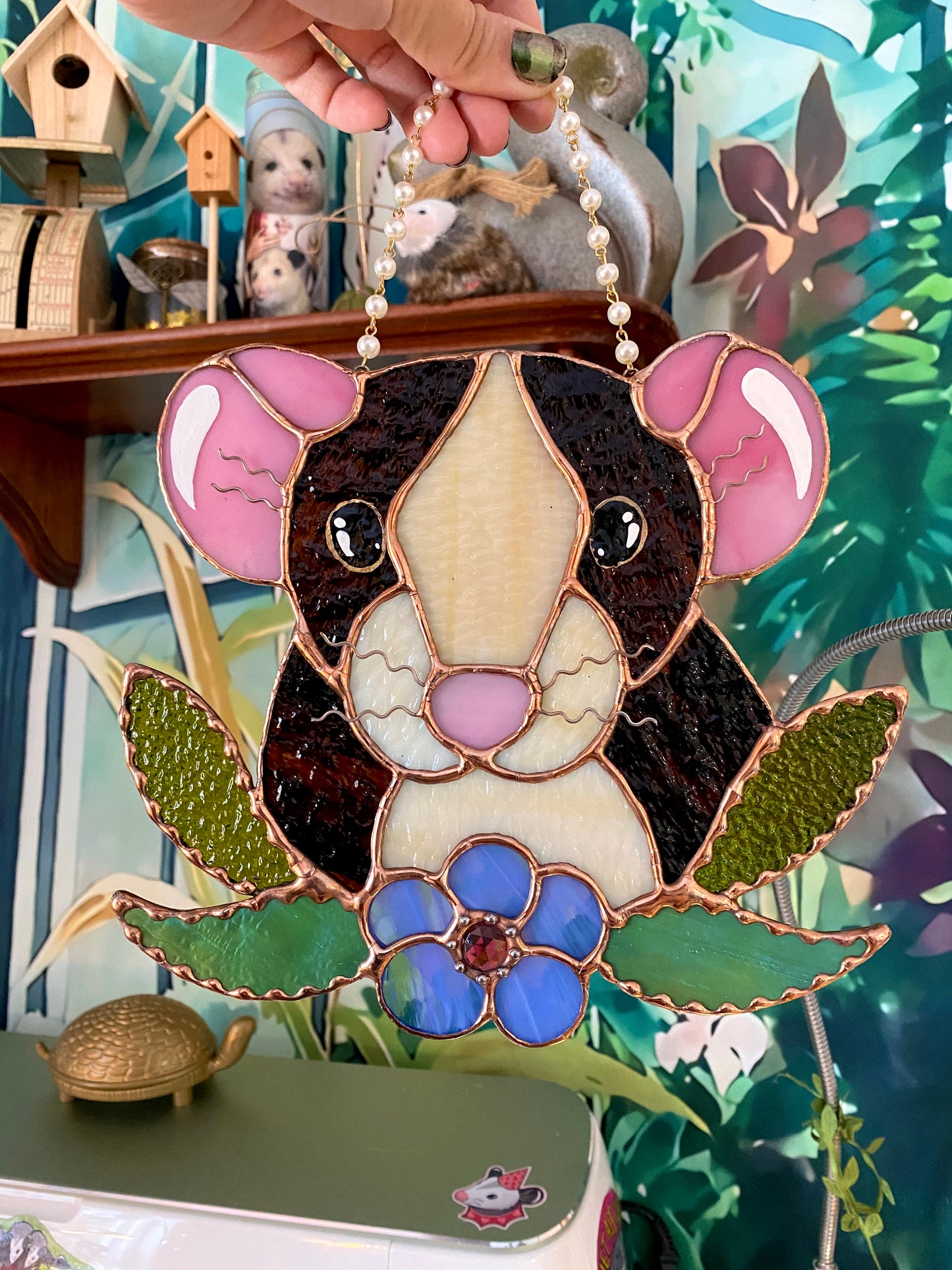 Flower Rat Stained Glass Suncatcher