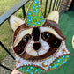 Blue Flower Wizard Raccoon Stained Glass Suncatcher