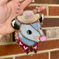 Pink Heart Cowboy Opossum Stained Glass Ornament
