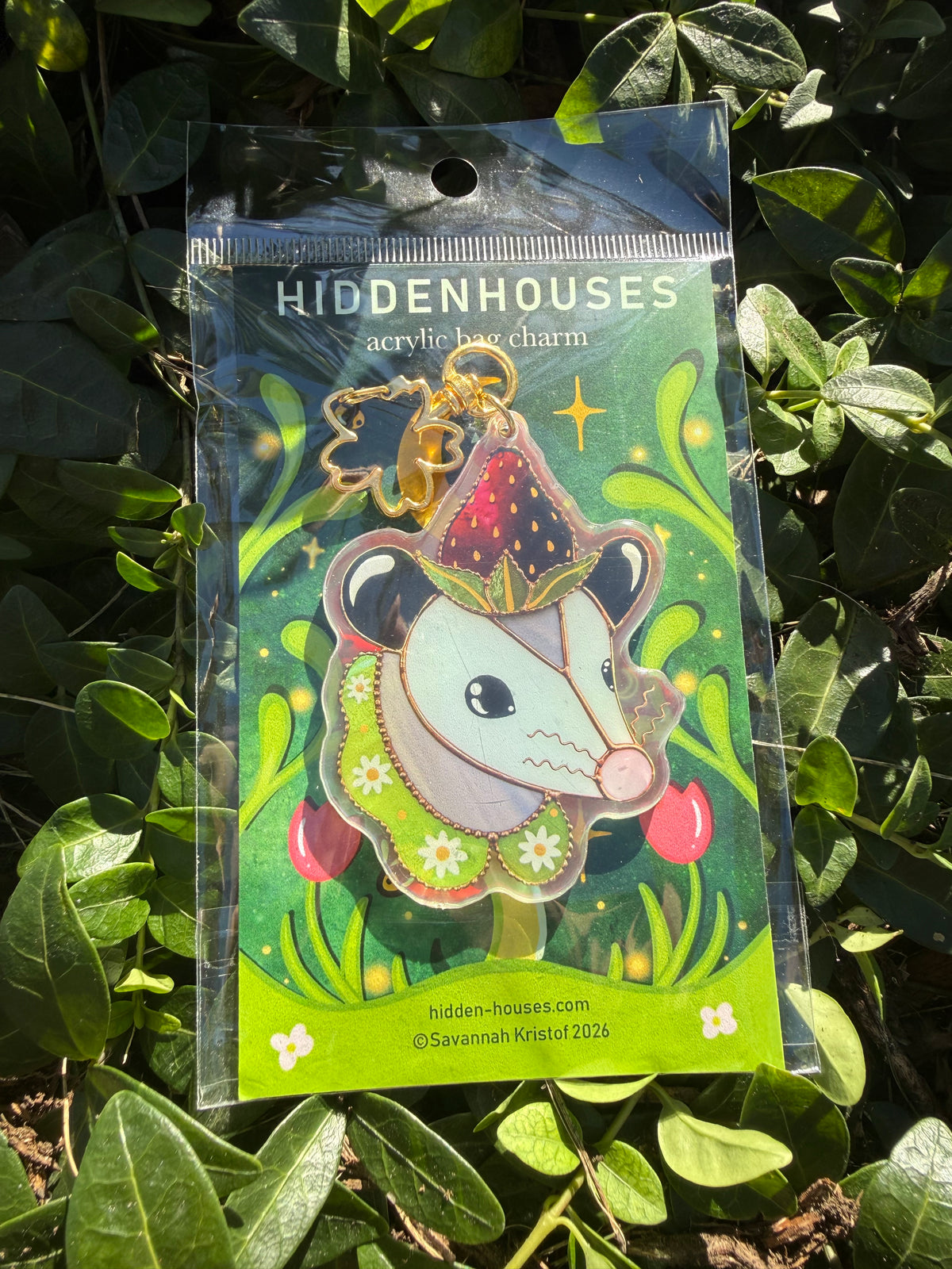 Strawberry Opossum Holographic Acrylic Bag Charm