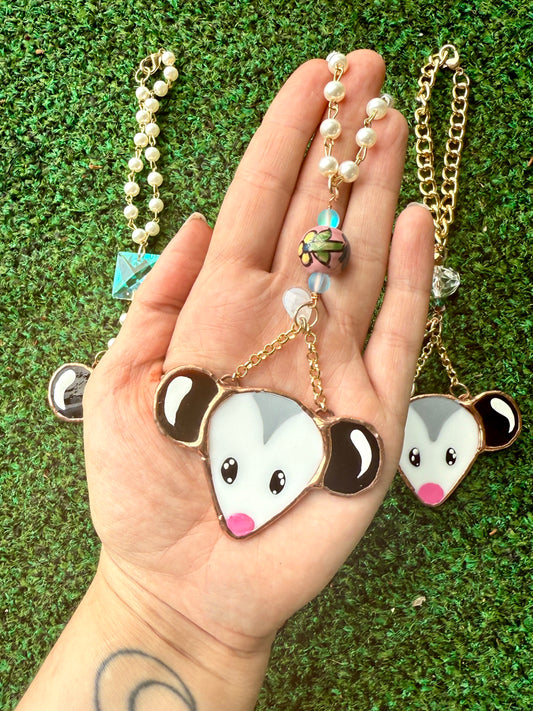 Flowery Opossum Stained Glass Charm