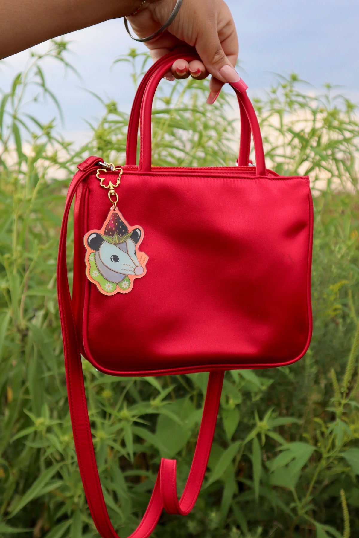 Strawberry Opossum Holographic Acrylic Bag Charm