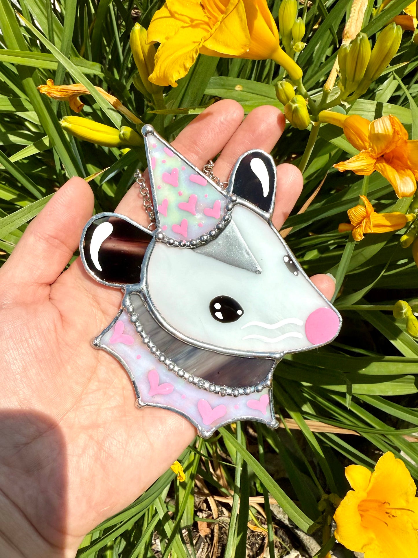 Irridescent Wizard Opossum Stained Glass Ornament
