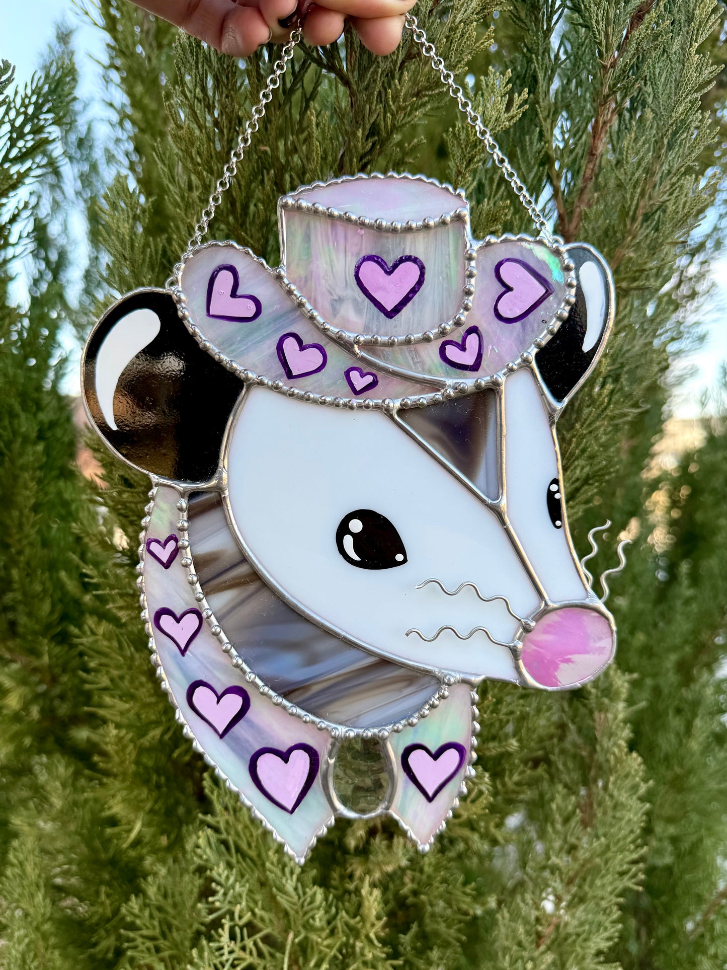 Iridescent Heart Cowboy Opossum Stained Glass