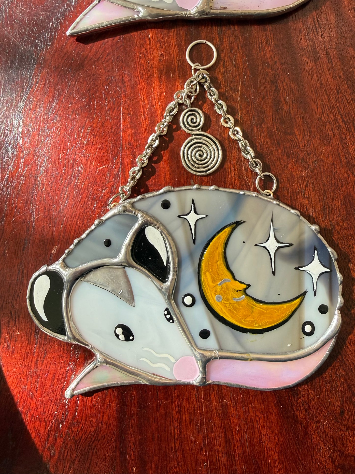 Sleepy Silver Moon Opossum Stained Glass Mini