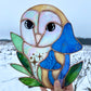 Blue Barn Owl Large Stained Glass Suncatcher