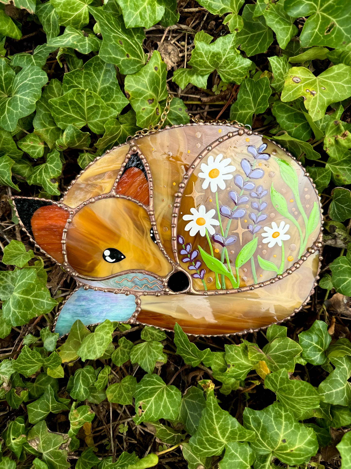 Large Wildflower Fox Stained Glass Suncatcher