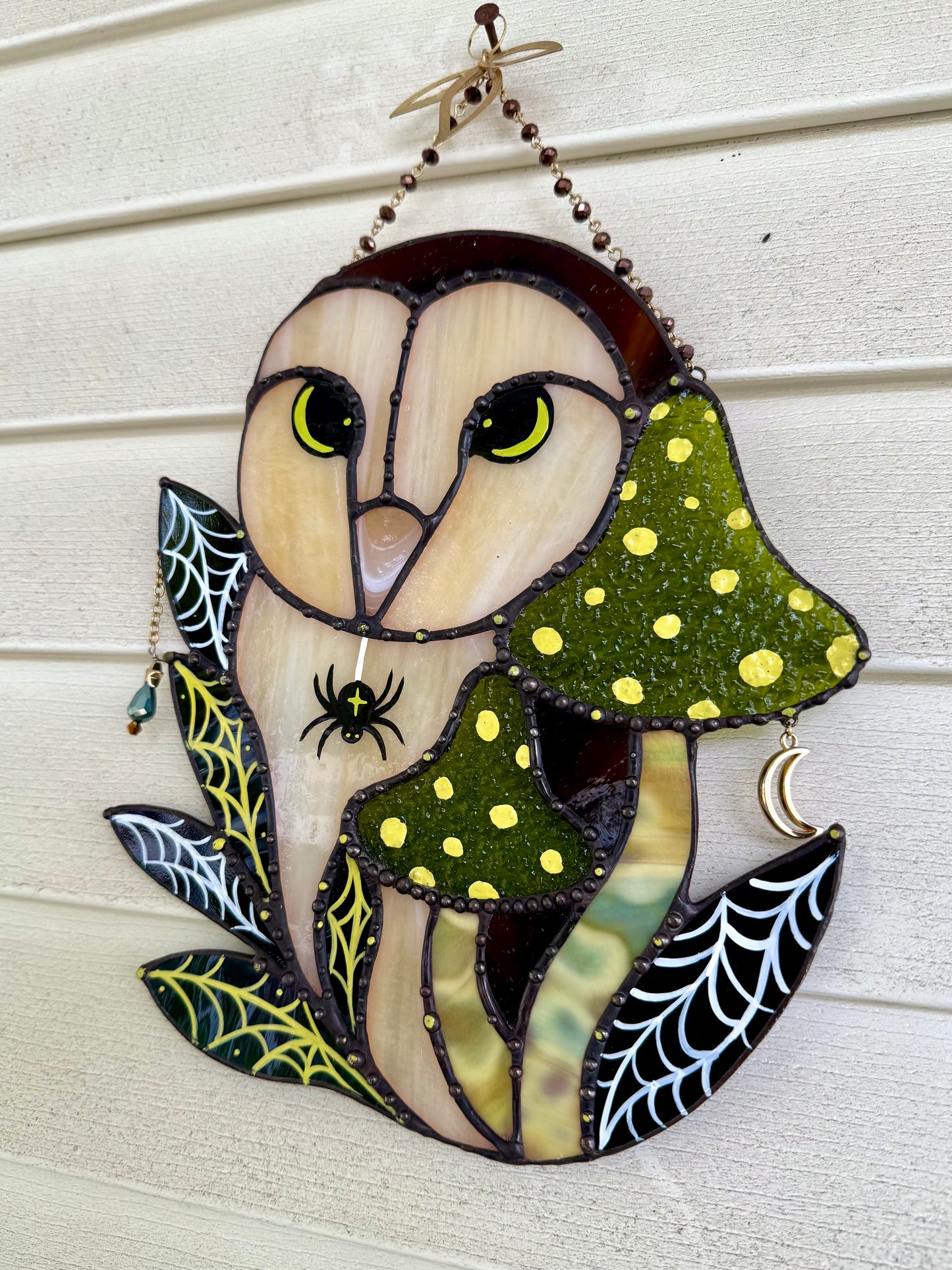 Spooky Spider Owl Stained Glass Artwork