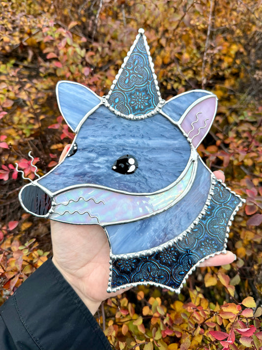 Royal Blue Fox Stained Glass Suncatcher