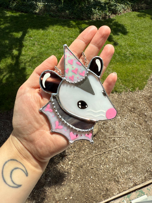 Irridescent Wizard Opossum Stained Glass Ornament