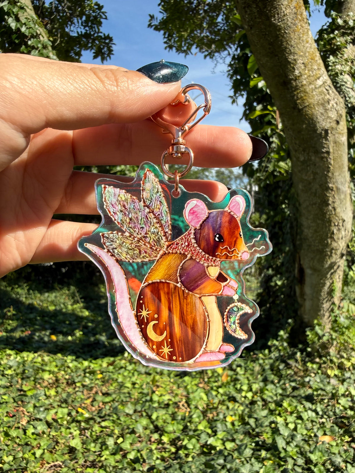 Brown Fairy Rat Holographic Acrylic Bag Charm