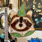 Blue Flower Wizard Raccoon Stained Glass Suncatcher