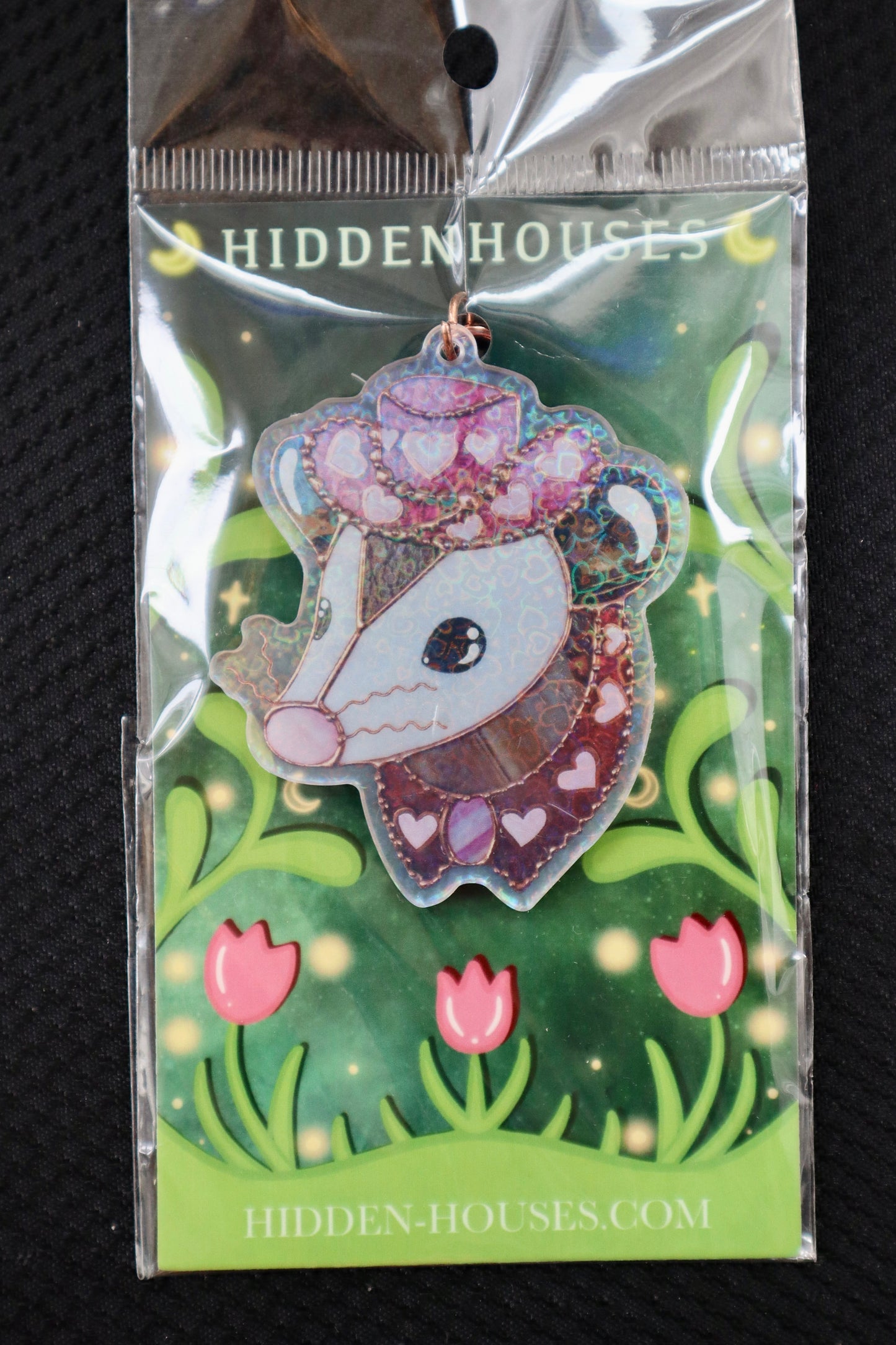 Pink Pony Opossum Holographic Acrylic Bag Charm