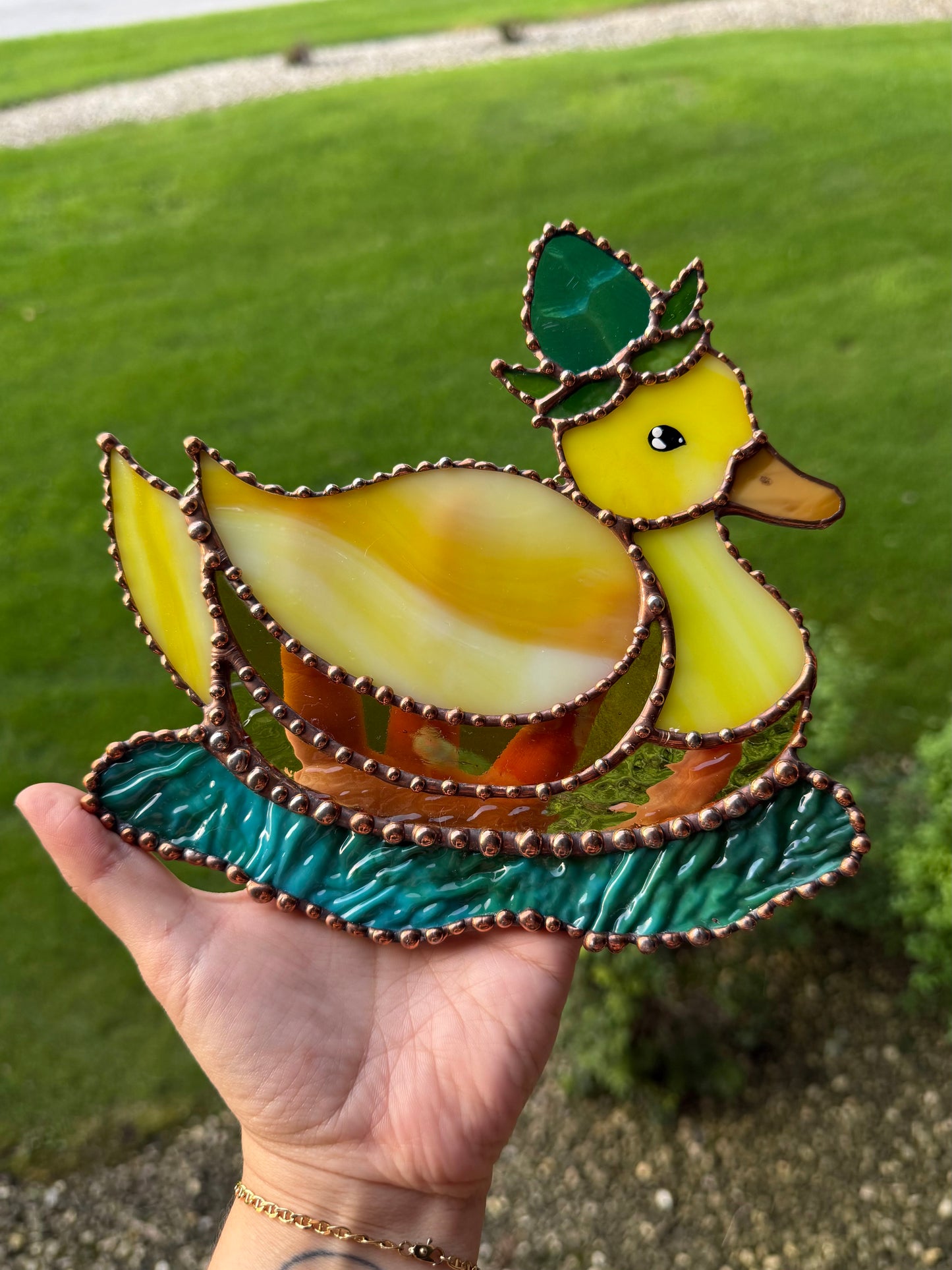 Blue Raspberry Duck Stained Glass Suncatcher