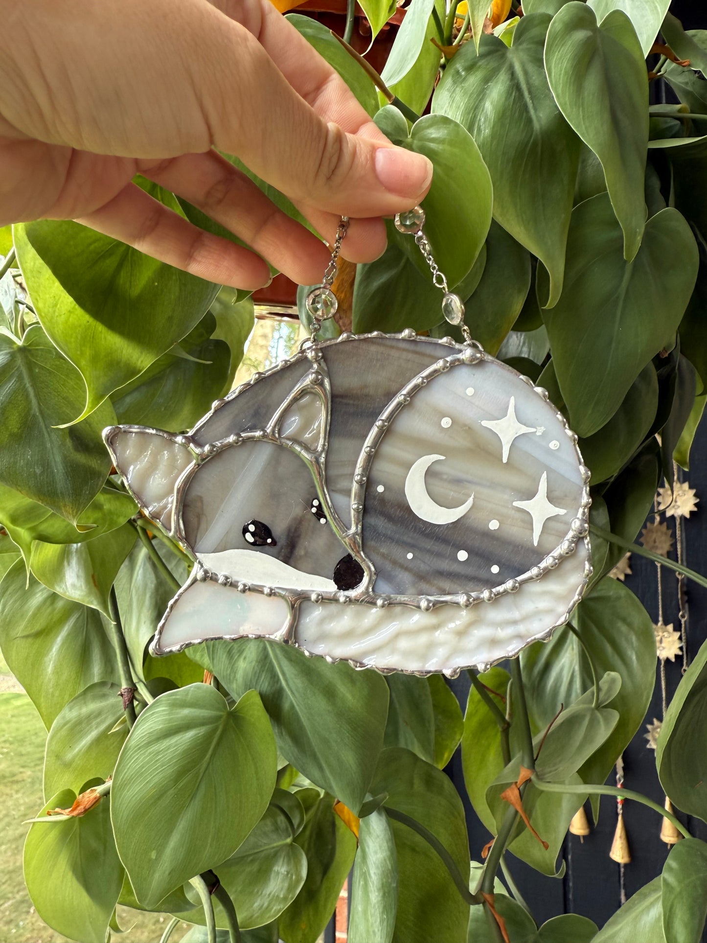 Ice Fox Mini Stained Glass Suncatcher